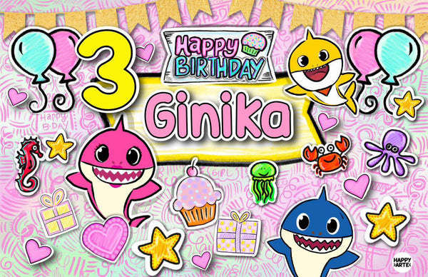 Personalized Party Banner Baby Shark Girl