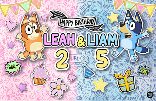 Personalized Party Banner Bluey For Two