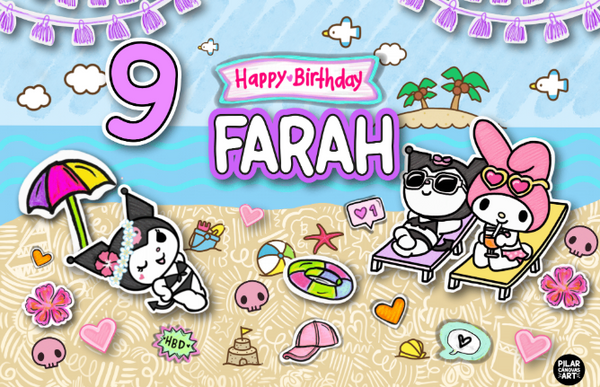 Personalized Party Banner Kuromi & My Melody Beach