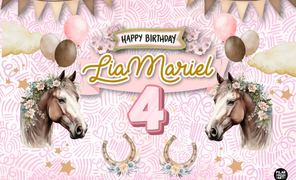 Personalized Party Banner Horses girl