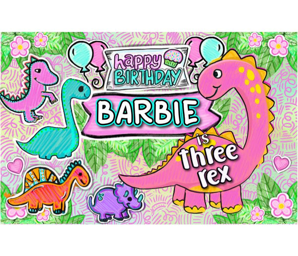 Personalized Party Banner Dinosaur Girl
