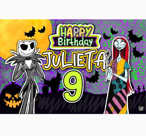 Personalized Party Banner Jack Skellington y Sally