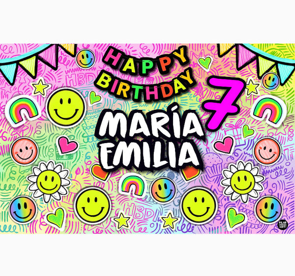 Personalized Party Banner Happy face Neon